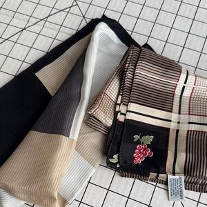 Vintage Laura Ashley Silk Scarf + Neutral Geometric Silk Scarf | Lot of 2